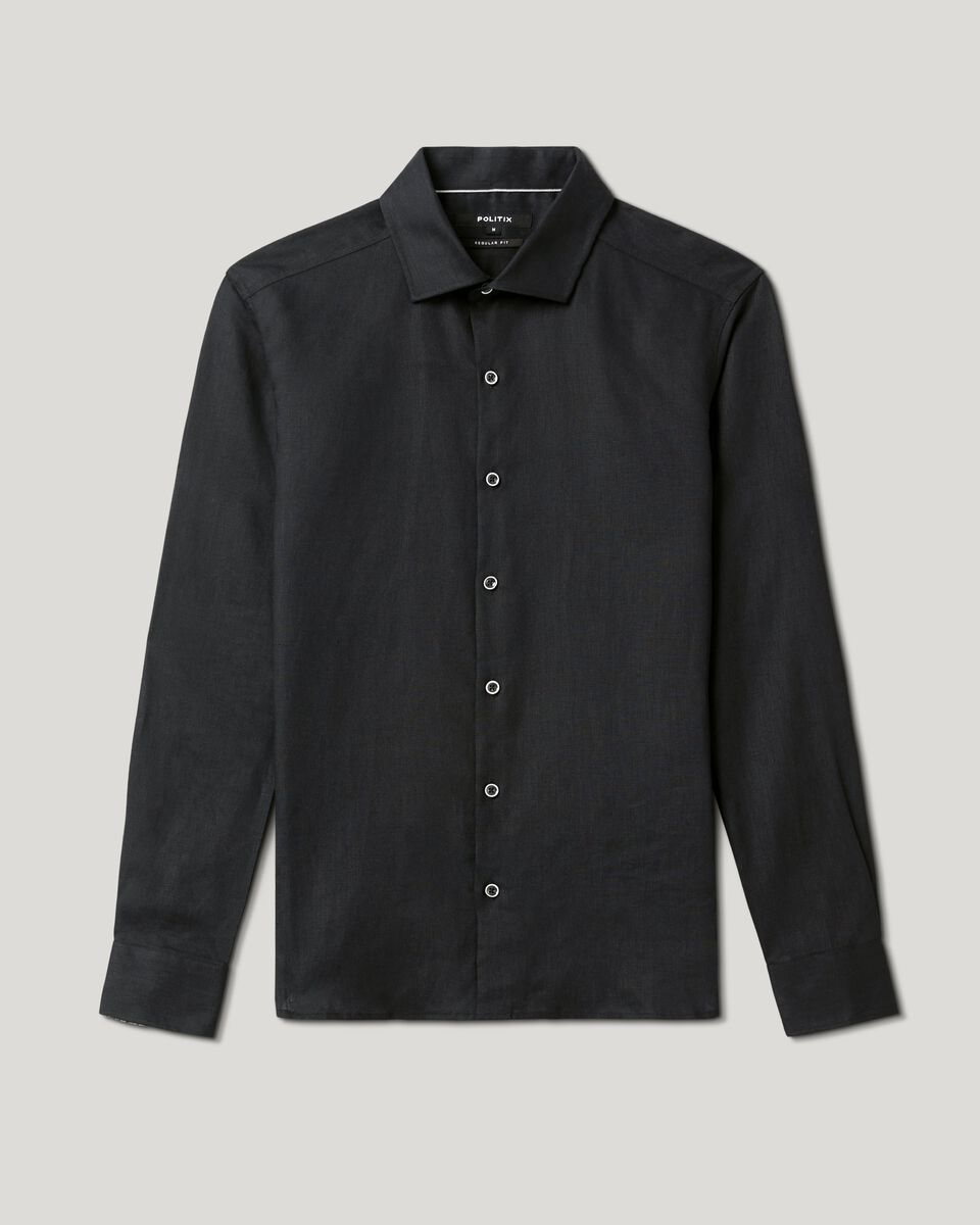 Mens Black Linen Long Sleeve Shirt